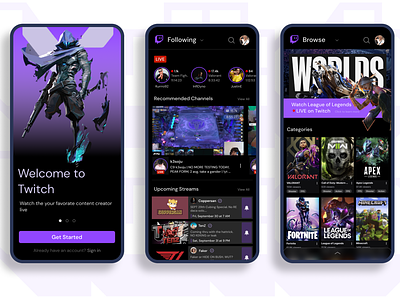 Twitch - Mobile App design app branding clean content cool design figma gaming ill illustration logo mobile redesign streaming twitch ui ux vector