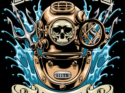 Team Trident badass character deep sea design dive graphic design illustration ocean skull tshirt