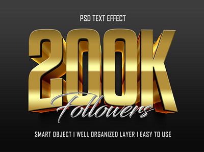 3D 200k Follower's Text Effect PSD 3d design editable editable text effect followers graphic organized layer premium text effect psd smart object text effect text effect psd