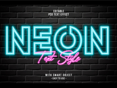 3D Neon Editable Text Effect PSD
