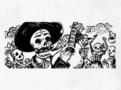 La Vida Es Un Carnaval design fiesta guitar illustration mariachi muertos posada skulls