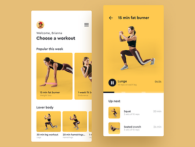 Workout app app button color design exercise gym interaction light photo play typography ui ux welcome white work workout