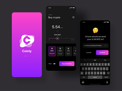 Crypto exchange Dark UI app apple bitcoin bitcoins button crypto currency design ethereum exchange finance gradient input interaction ios slider splash typography ui ux