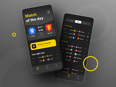 Sports app app chelsea dark dark ui design football goal homepage interaction ios iphone man utd match reminders sport sports ui ux