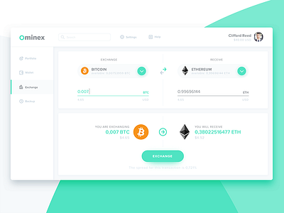 Token wallet web app design bitcoin clean currency exchange glow light money semi flat sidebar wallet web app white