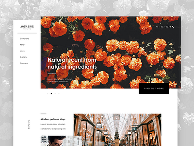 Fragrance company landing page flowers fragrance grid interaction landing layout light luxury perfumes photos ui white
