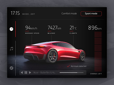 Car UI auto car dark dashboard panel red roadster sport tesla ui ux wheels