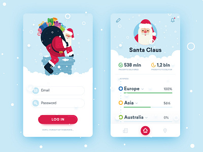 Christmas App for Santa 2018 app christmas claus flat holiday interaction login santa semi flat shadow vector