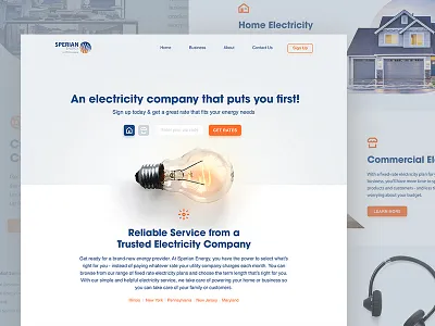 Landing page concept for electricity company bulb electricity energy grey house landing light page shine ui web white