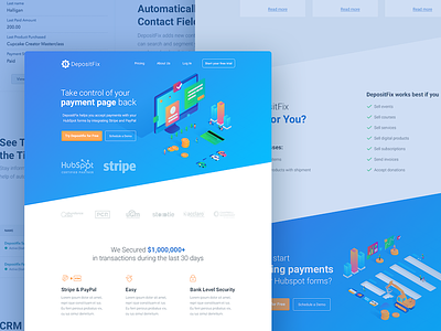 Payment integration system web page blue color currency form illustration landing light payment people ui web white