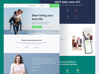 Nutrivivo patients button color design health interaction landing landing page life light medical mid aged page supplements typography ui ux vector web white