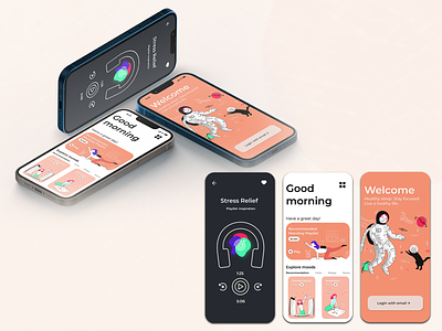 Yoga mobile phone UI UX login page front page music page health branding design health iphone app login page meditation app mobile phone mockup music app prototype ui ui ux ux