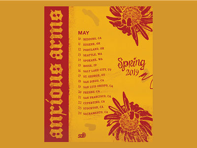 Anxious Arms Spring ‘19 Tour Poster 90s anxious arms band band poster emo flower gig poster gig posters spring tour tour poster yellow