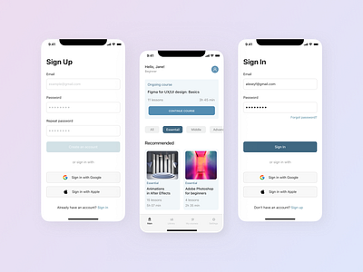 Sign Up, Sign In shots app design ios iphone minimalism mobile shot study ui ux