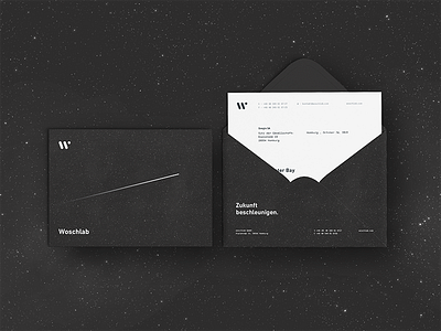 Woschlab Stationary black branding envelope galaxy graphic infinity launching letter significa space stars stationary