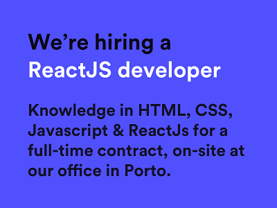 We're hiring a ReactJS developer! 5050ff hiring jobs js purple react
