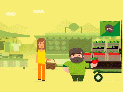 Loonity_Achille&Laura ae beard bounce character fruit graphic green man market motion tomato women