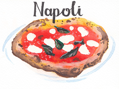 Italian regional specialities: Pizza, Napoli. food illustration hand lettering illustration italian cuisine italy masking fluid napoli pizza watercolour