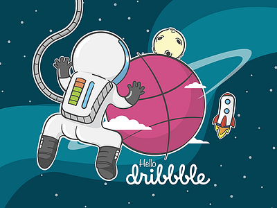 Hello Dribbble astronaut planet rocket space