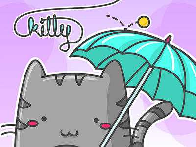 Mittens candy cat gray kitty purple umbrella