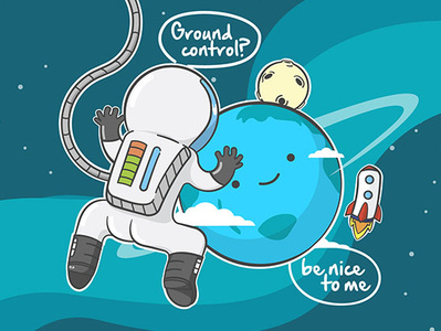 Happy World astronaut blue earth moon rocket space world
