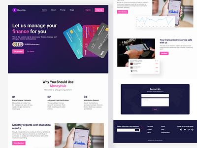 Fintech Landing Page - MoneyHub animation design illustration typography ui uiux ux