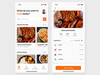 Cooking recipe app UI concept