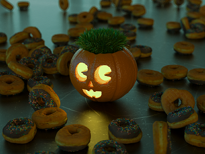 Pumpkin 3d c4d candy design donuts grass halloween pumpkin vray