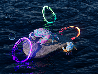 Crab 3d c4d camilociprian colors crab neon octane render sea water