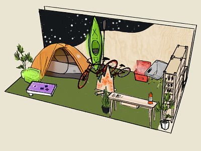 Trade Show Experience - Space Design Concept art direction booth booth design brand touchpoint branding camping design drawing experiential design graphic design led nature outdoors sketch space design trade show