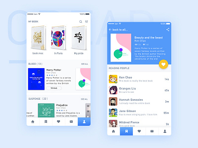 Cread app design 2 app blue book clean detail focus icon read redesign ui ux wechat