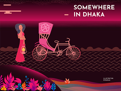 Hello dribbble banner color dhaka first shot girl gradient header illustration hello dribbble hello! dribbble illustration landing page illustration rickshaw vector art