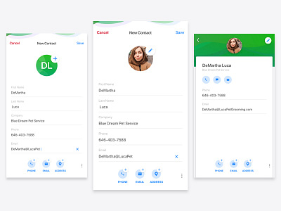 Edit a Contact blue clean contact contact card edit edit mode green plus ui ux white