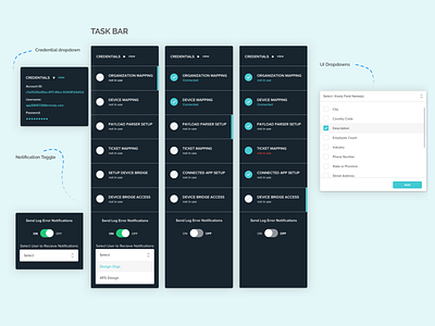 Task Bar breadcrumbs clean done dropdown integrations mapping sidebar step by step teal ui ux xively