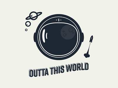 Outta This World astronaut brand illustration outerspace planet rocket space tshirt vector