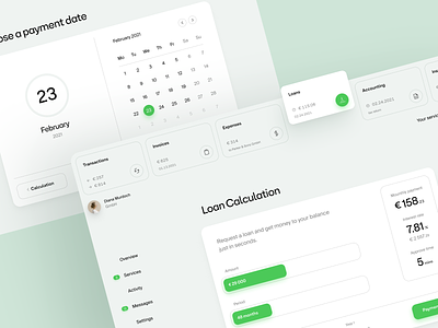 Finice: loan calculator calendar dashboard finance fintech layout loan minimal ui ux web web design website