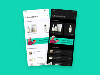 Subscriptions page concept