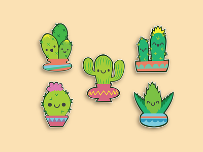 Inchbug - Cactus Icons adobe illustrator cactus childrens design childrens products graphic design icons illustration kids design vector art