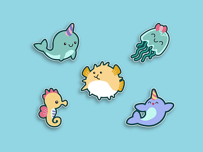 Inchbug - Sea Animals Icons adobe illustrator childrens design childrens products design graphic design icons illustration narwhals sea creatures sticker design vector art