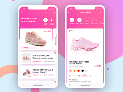 Pink shoes column app branding ecommerce magenta shoes shopping ue ui