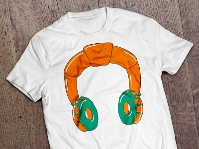 I love food and music donut food headphones illustration music print roll tshirt vector