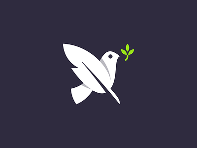 Dove Logo bird dove feather leaf logo mark olive peace pen quill symbol writter