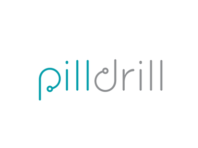 Pill Drill logo medication medicine typography
