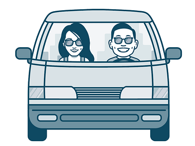 Road Trippin' caricature cartoon chinese love minivan sunglasses travel wedding brand