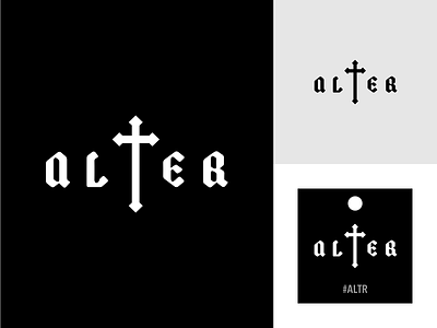 Alter Logo / Hang Tags blackletter brand design branding cross dark goth graphic design hang tags logo logo design tags