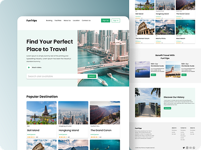 Travel web design landing page app branding css design figma html illustration ui vector