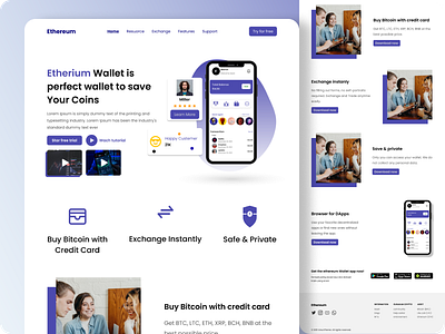 Ethereum wallet landing page app branding css design figma html illustration logo ui vector