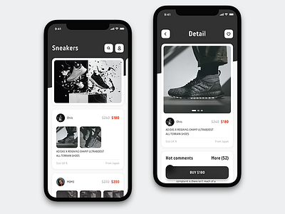 Sneakers Home Detail applications mobile second hand shoes sneakers ui ux