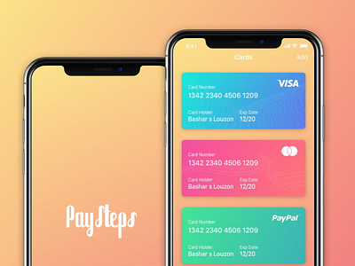 Paystep iOS App card chart dark graph icons ios mastercard modern promo shop visa wallet