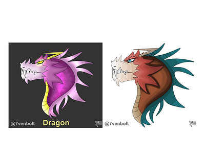 Dragon in two different styles. 2d anime cartoon comic design dragon fantasy illustration myart oc semirealism